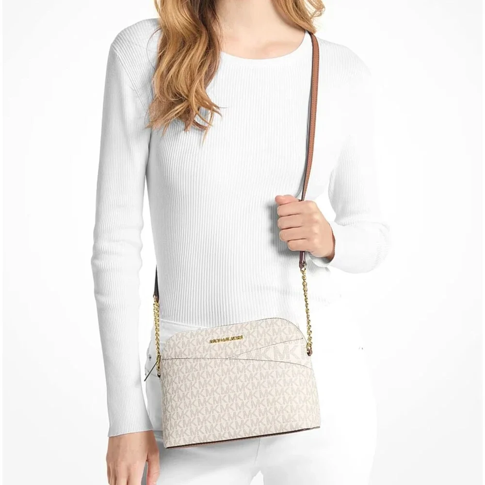 Michael Kors Jet Set Travel Medium Dome Crossbody Bag Vanilla Logo 35F1GTVC6B